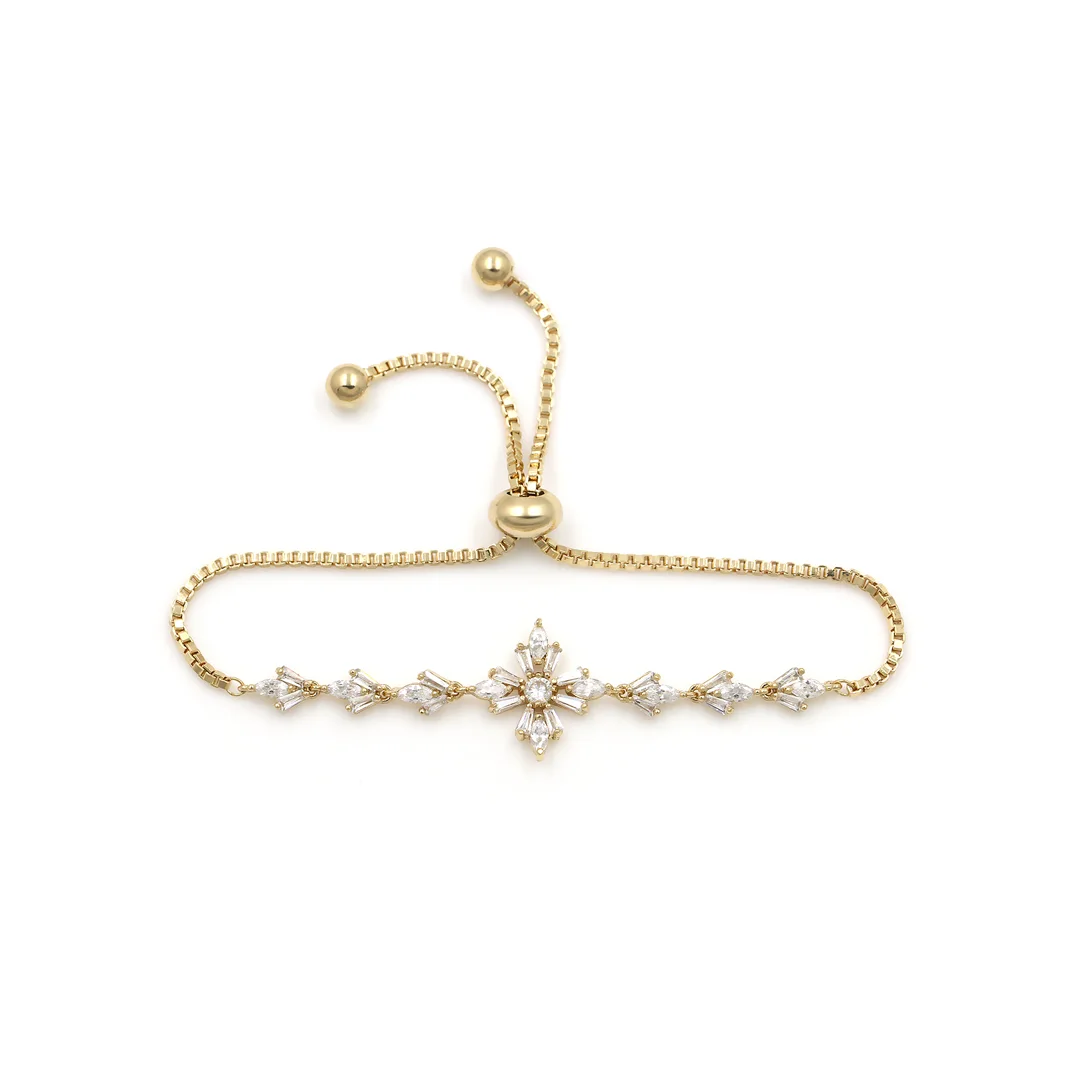 Bracelet réglable ton doré à feuilles en cristaux