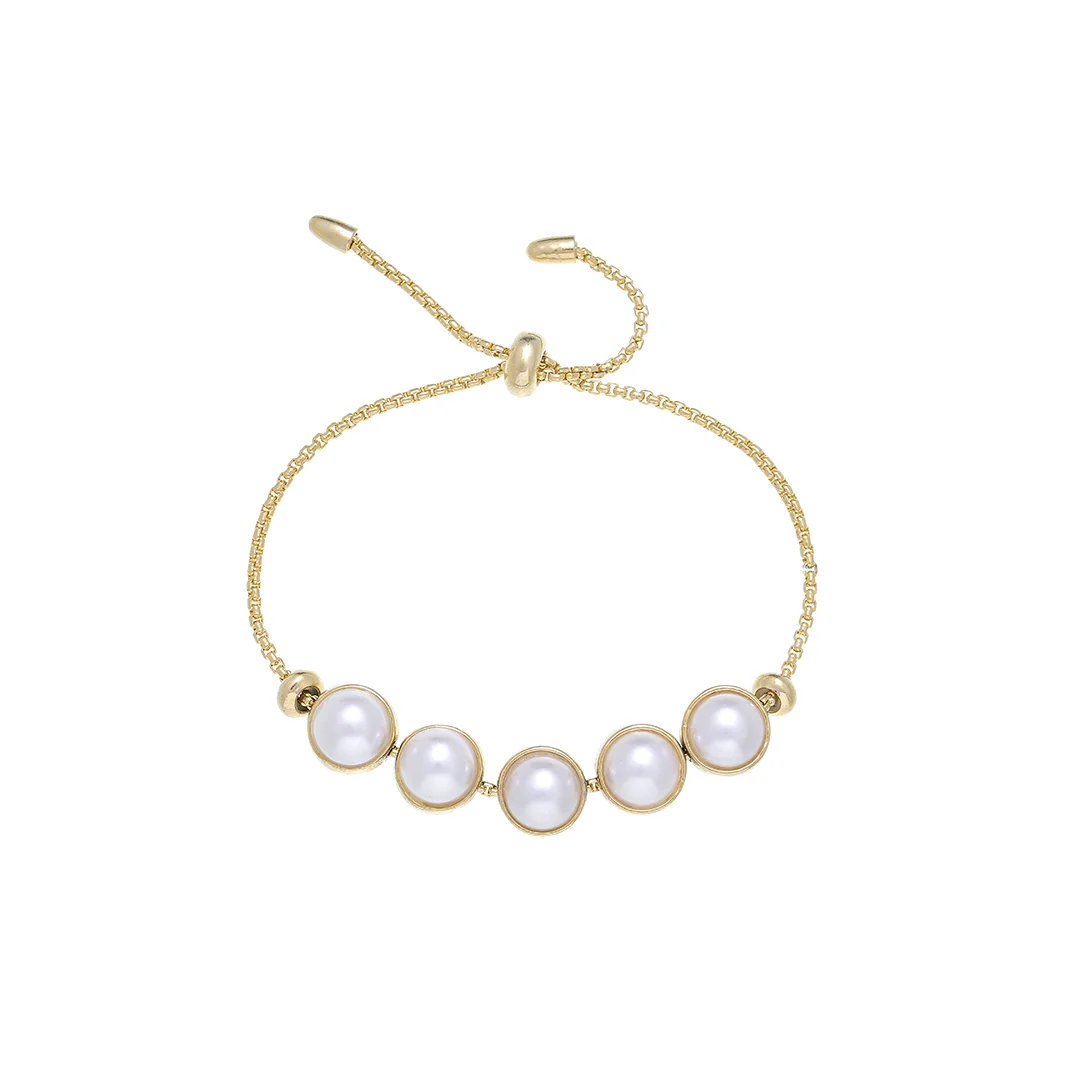 Bracelet réglable ton doré à détails effet perle