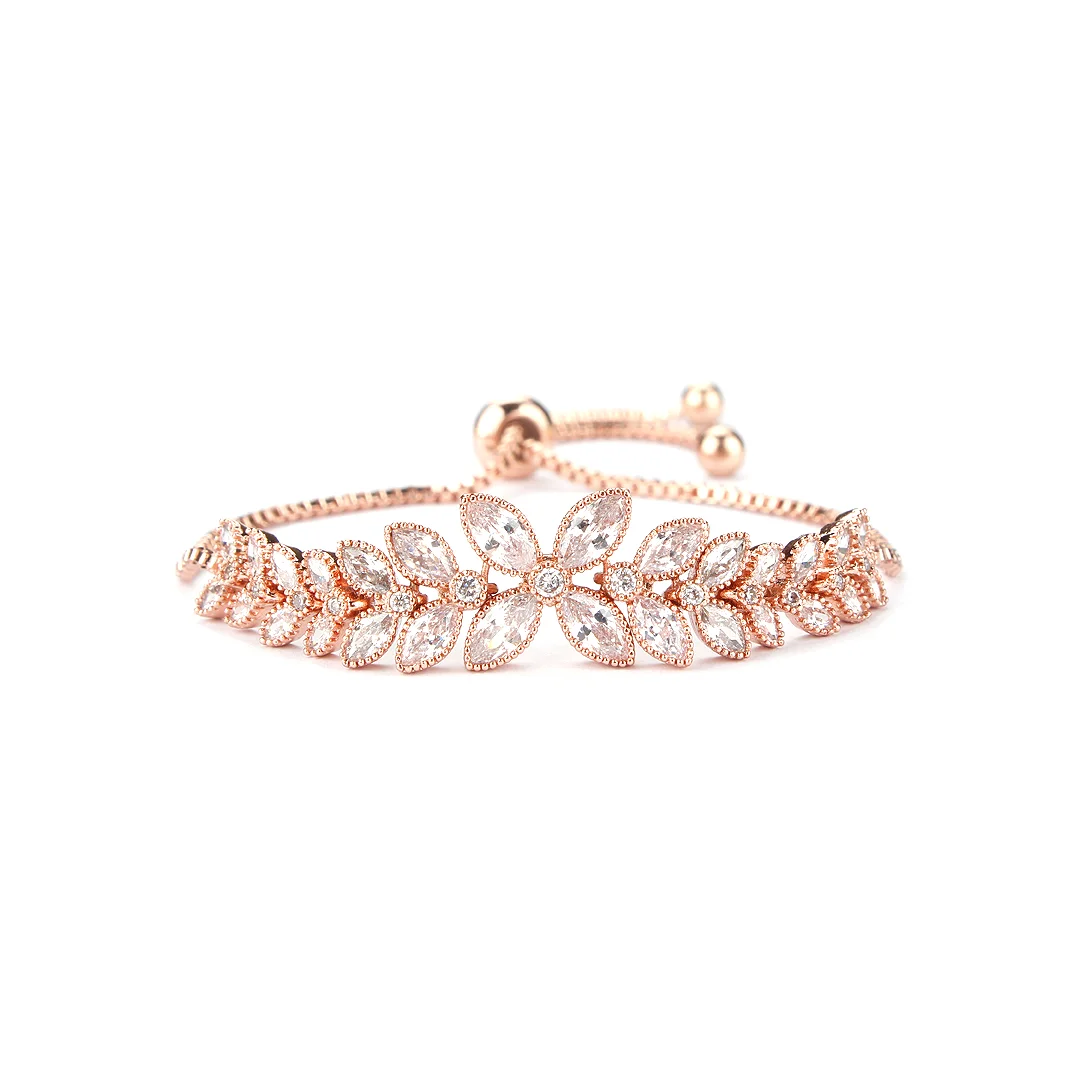 Bracelet ton or rose à feuilles et fleurs