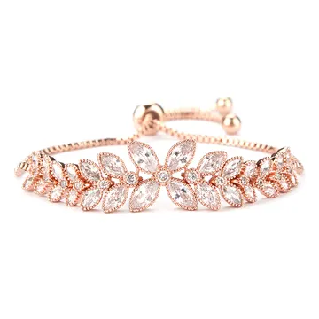 Bracelet ton or rose à feuilles et fleurs