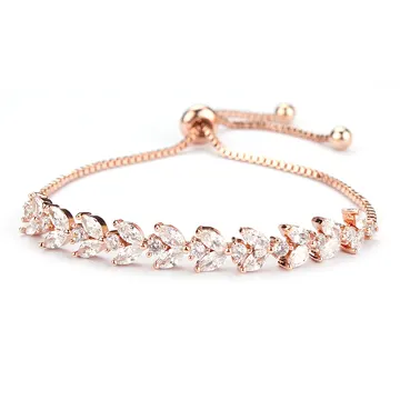 Bracelet ton or rose à feuilles en cristaux