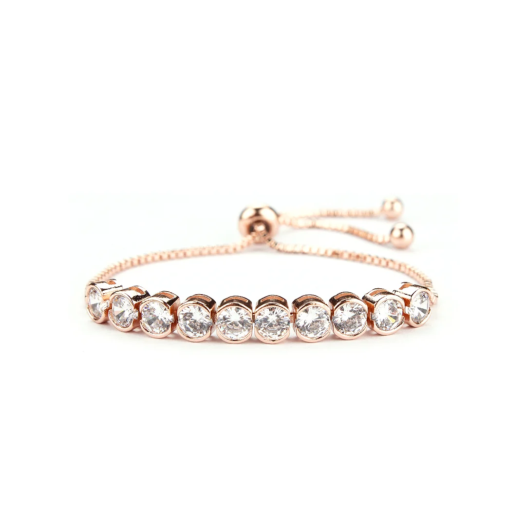 Bracelet ton or rose à cristaux ronds et fermoir coulissant