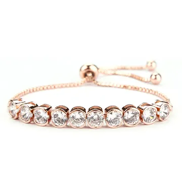 Bracelet ton or rose à cristaux ronds et fermoir coulissant