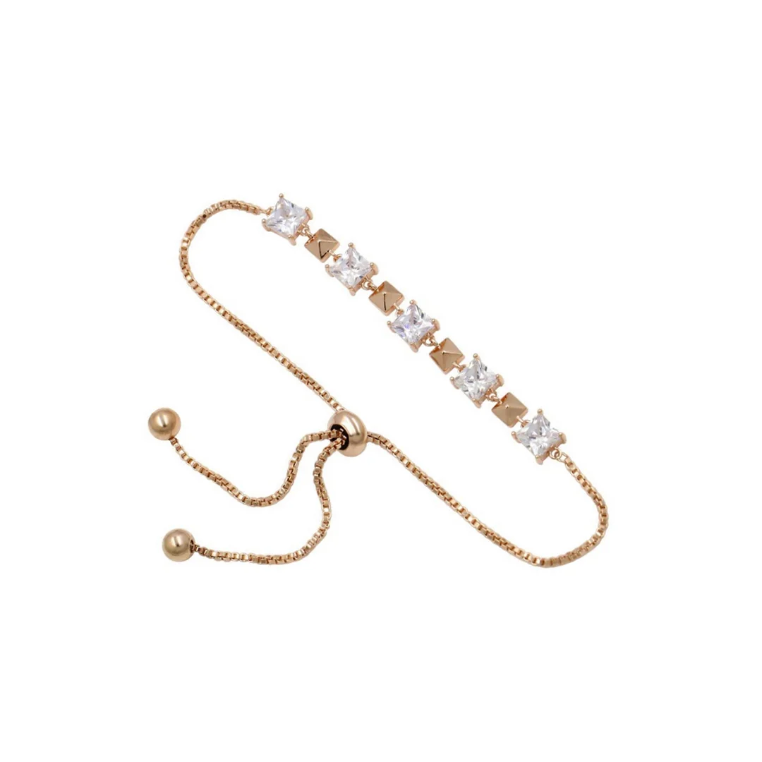 Bracelet ton or rose à cristaux carrés