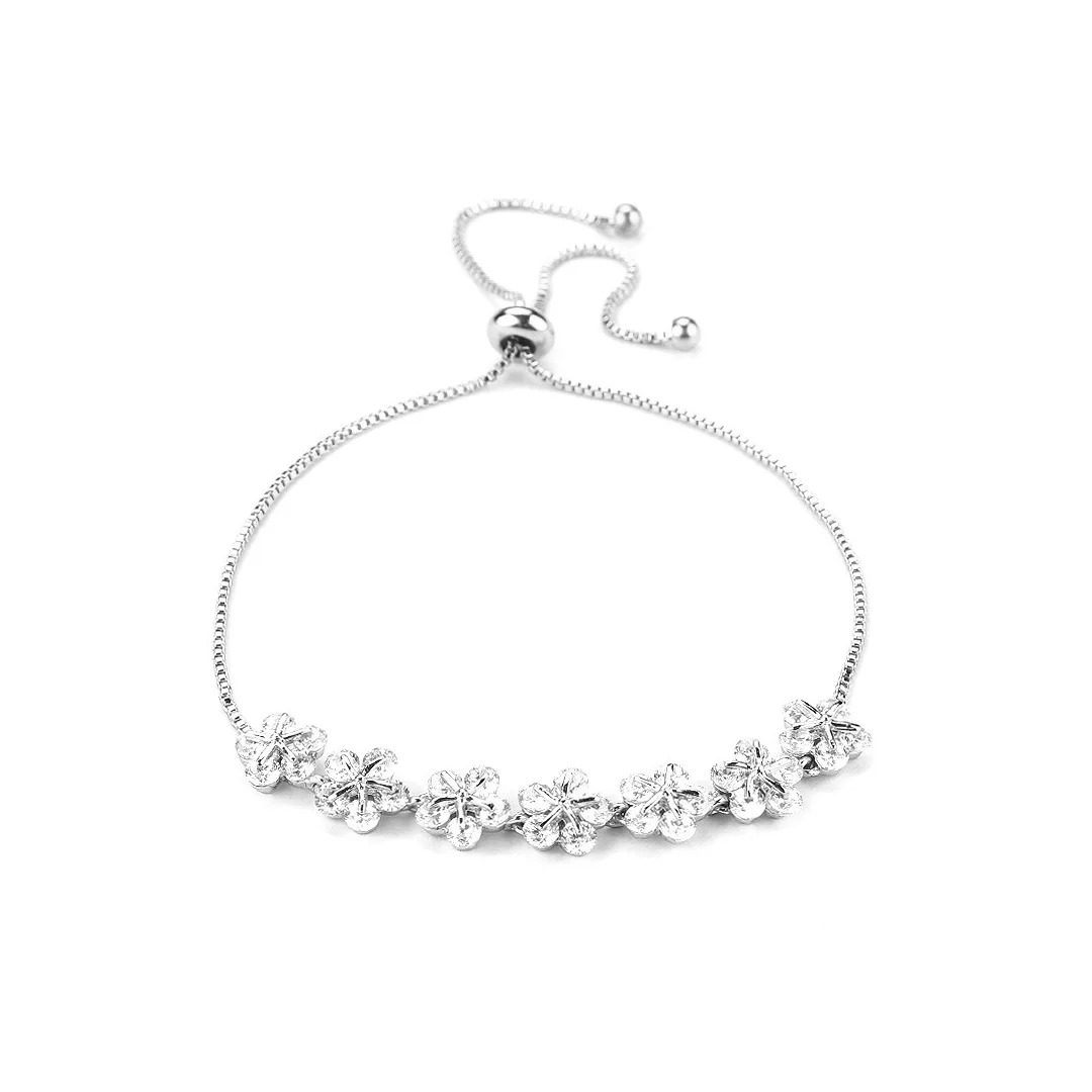 Bracelet ton argenté à bouquet floral