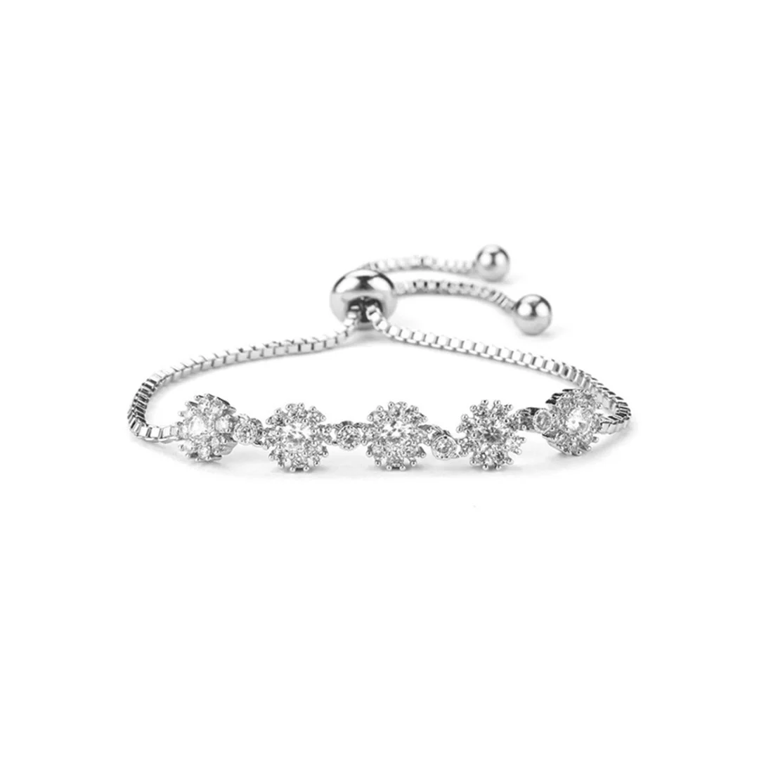 Bracelet floral ton argenté à cristaux