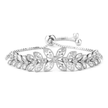 Bracelet ton argenté à feuilles et fleurs