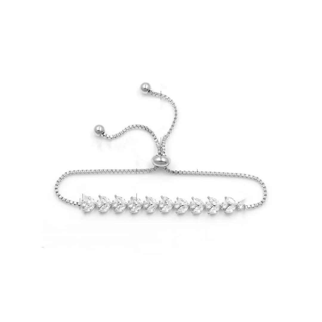 Bracelet ton argenté à feuilles en cristaux