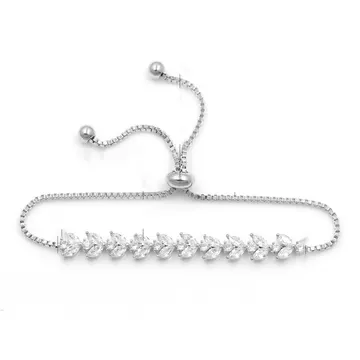 Bracelet ton argenté à feuilles en cristaux