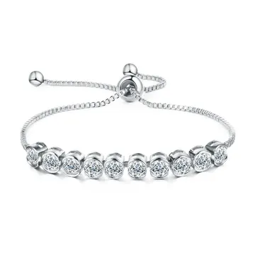 Bracelet ton argenté à cristaux ronds et fermoir coulissant