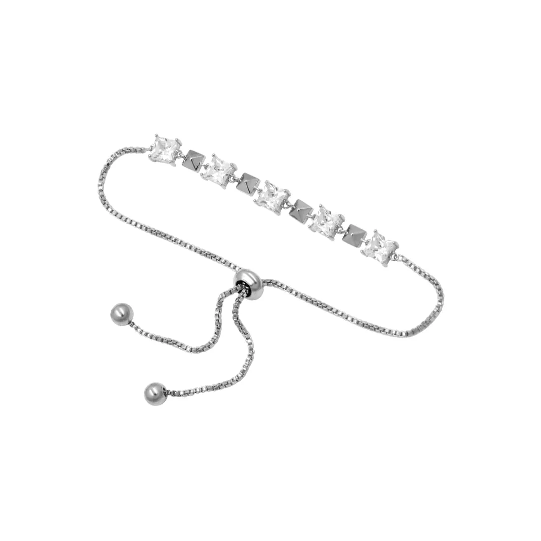Bracelet ton argenté à cristaux carrés