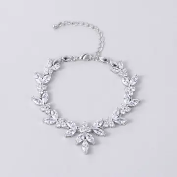 Bracelet de mariage à fermoir et feuilles en cristaux
