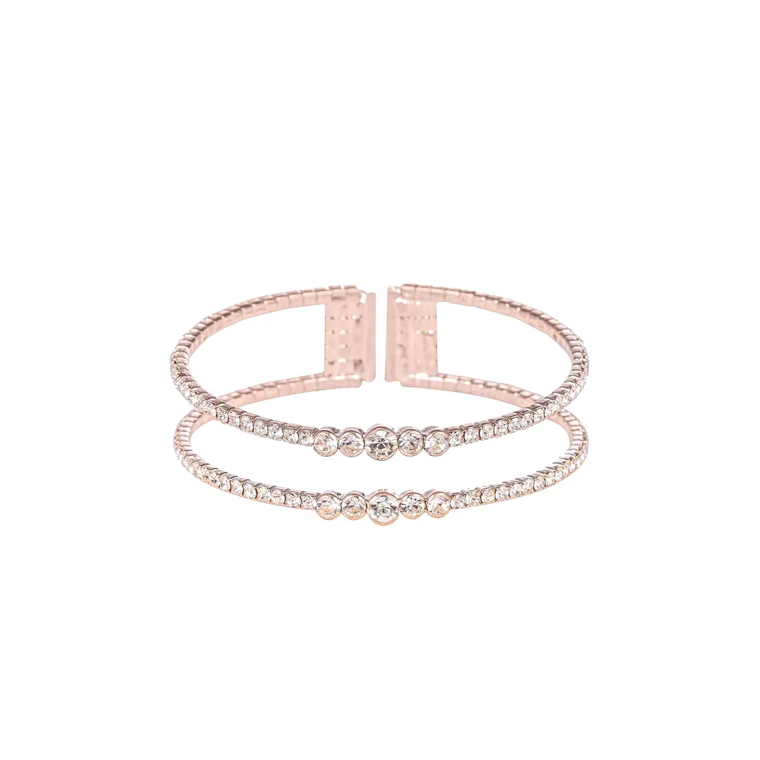 Bracelet ton or rose à double rangée de cristaux