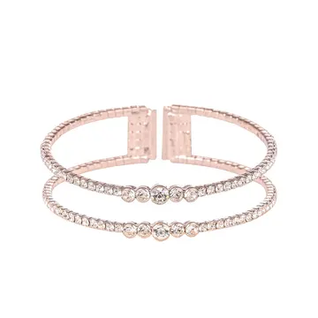 Bracelet ton or rose à double rangée de cristaux