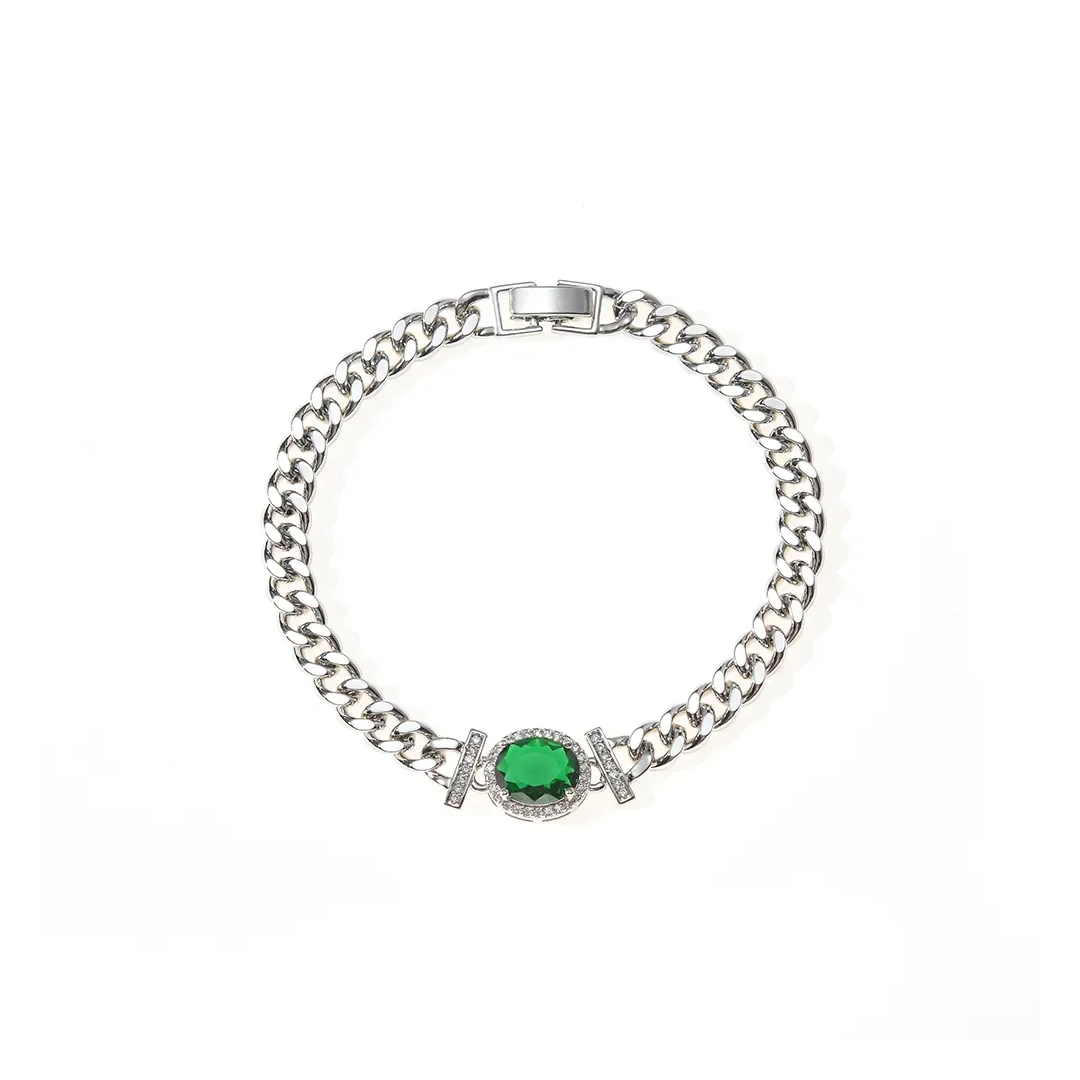 Bracelet à maillons et centre ovale vert