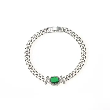 Bracelet à maillons et centre ovale vert