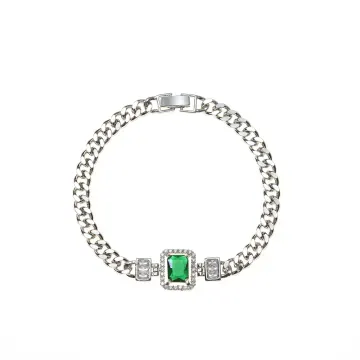 Bracelet à maillons et centre carré vert
