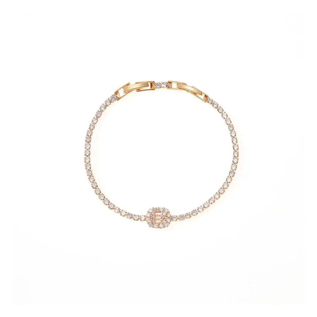 Bracelet chaîne à cristaux et centre rose
