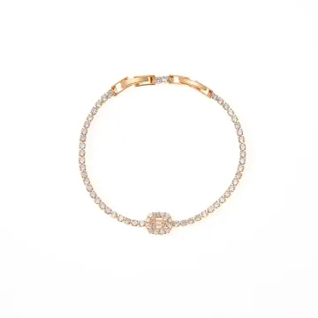 Bracelet chaîne à cristaux et centre rose