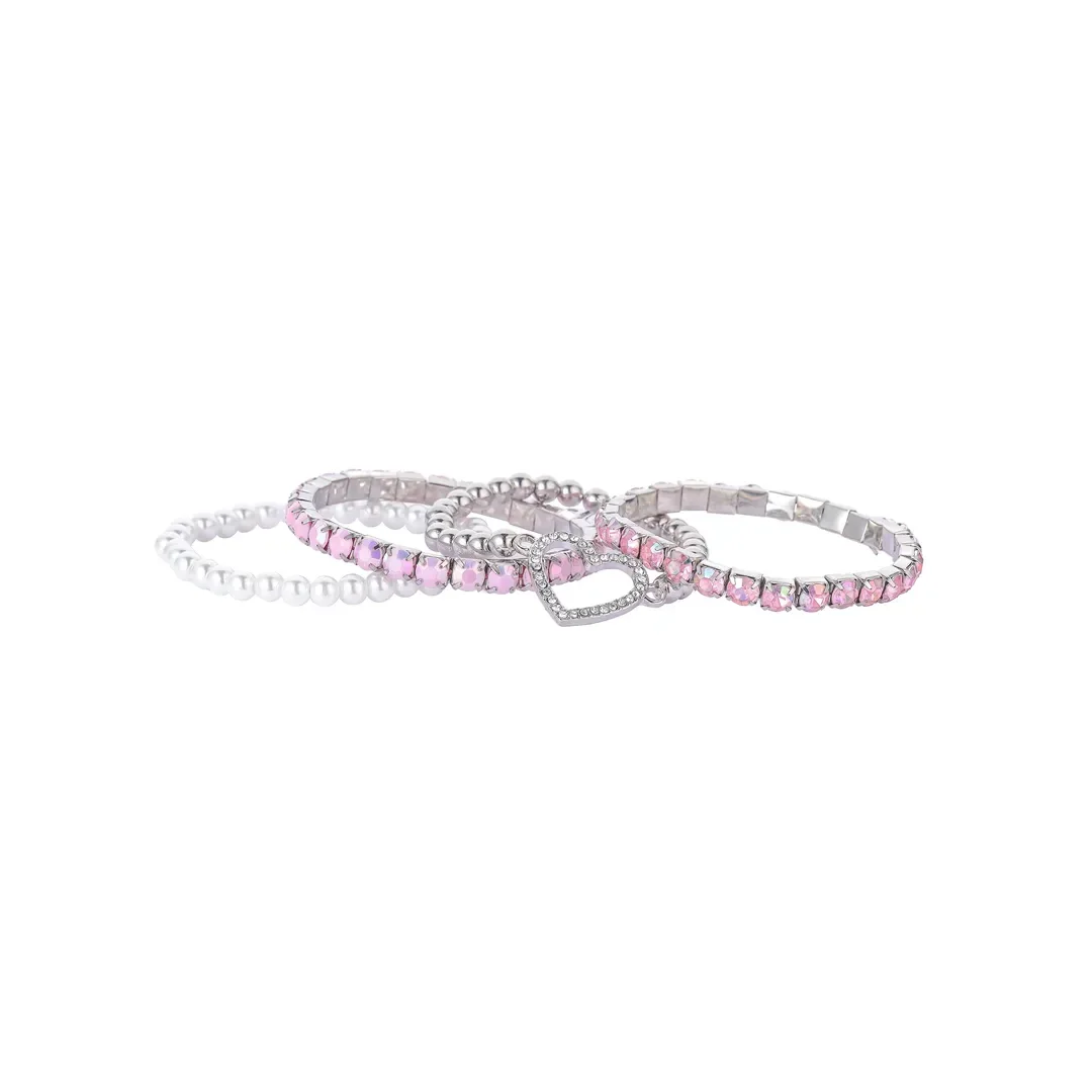 Ensemble à superposer de bracelets à cristaux roses