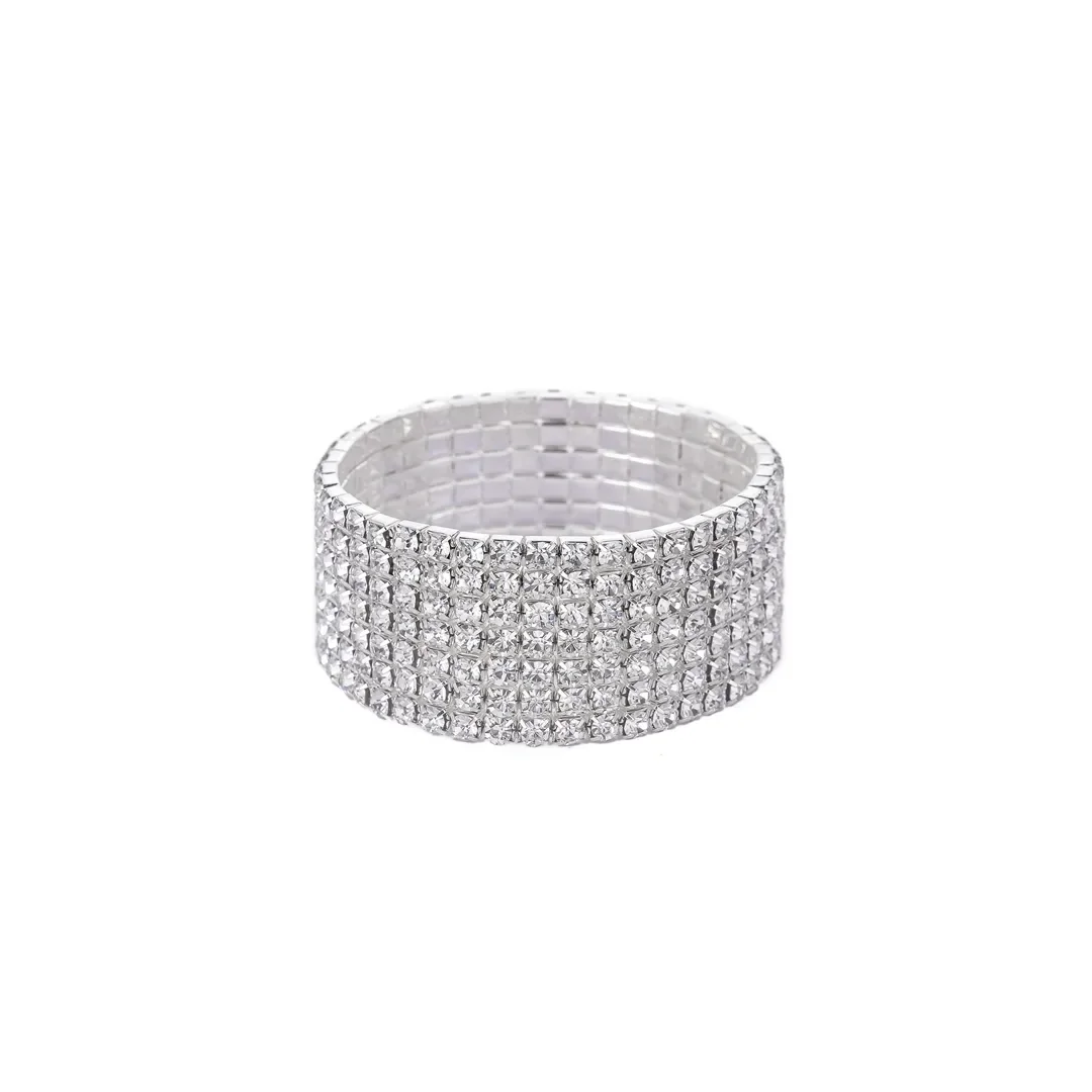 Bracelet extensible large à cristaux incolores