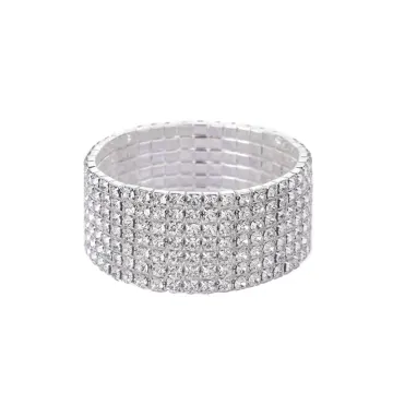 Bracelet extensible large à cristaux incolores