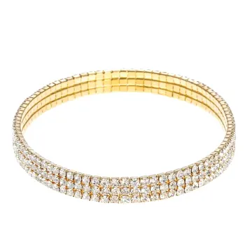 Bracelet extensible large ton doré à cristaux
