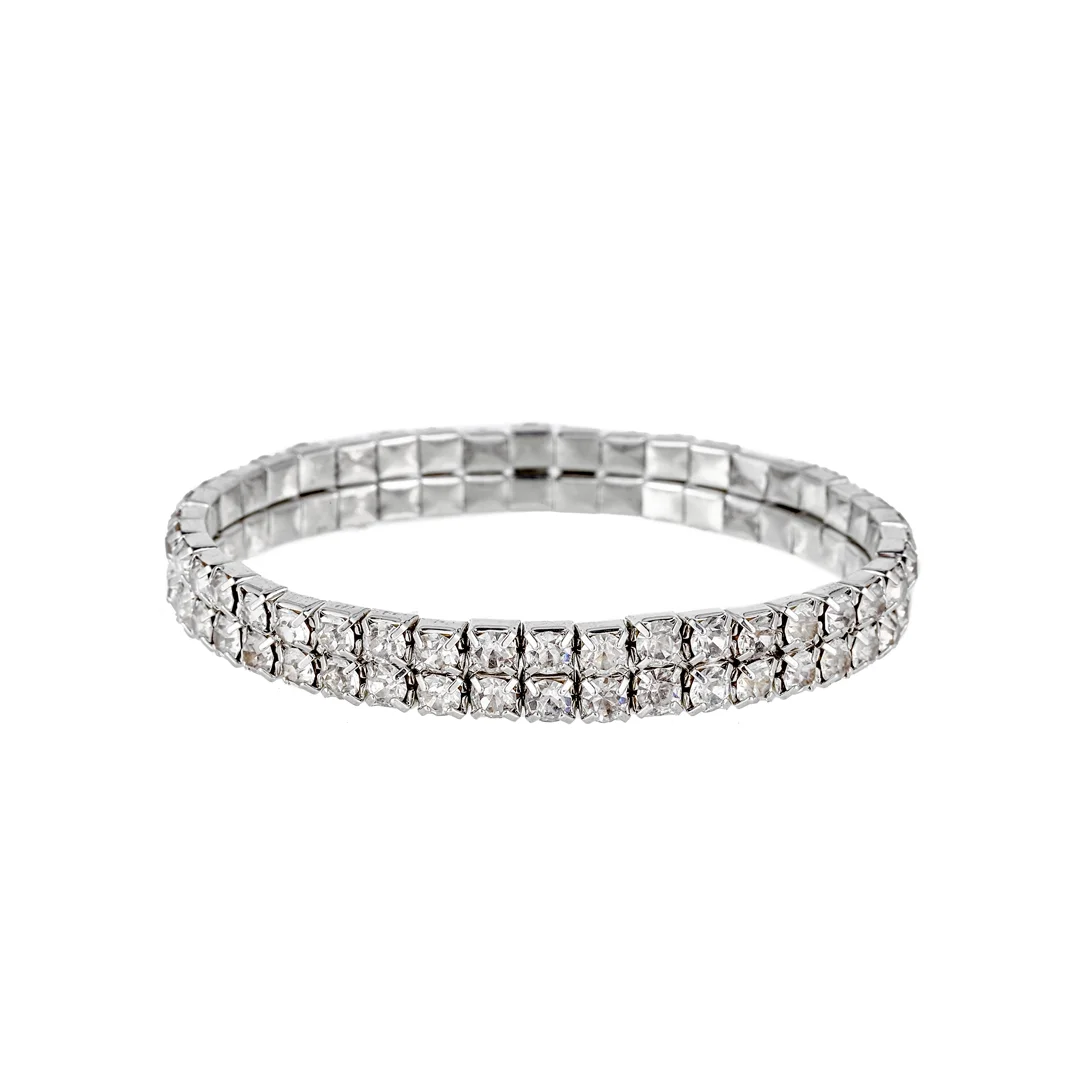 Bracelet bandeau à deux rangées de cristaux incolores