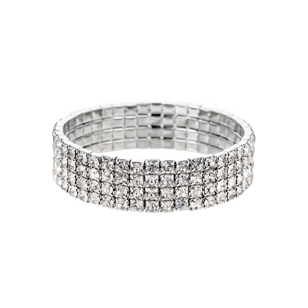 Bracelet bandeau multirang à cristaux incolores