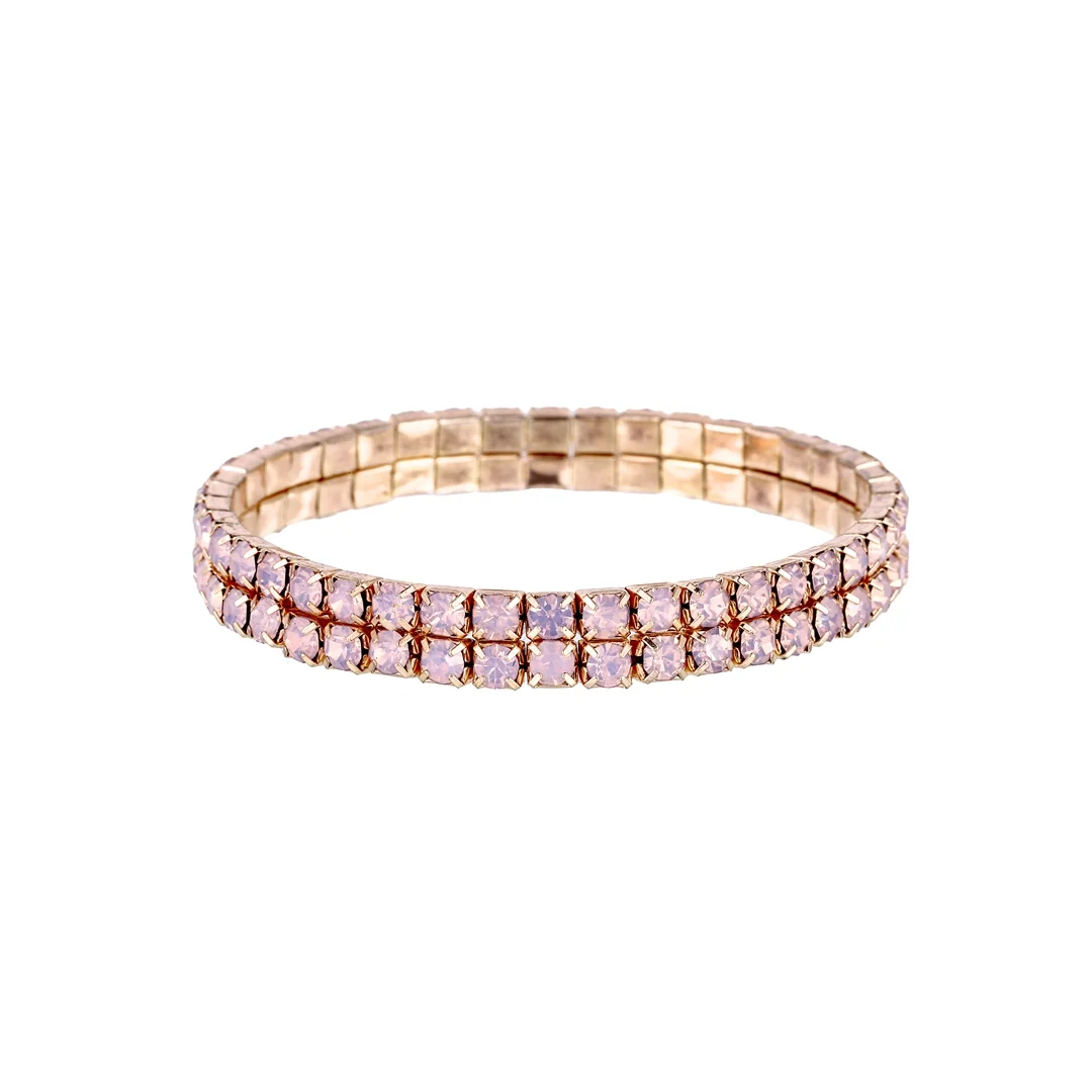 Bracelet extensible à deux rangées couleur opale rose