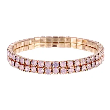 Bracelet extensible à deux rangées couleur opale rose