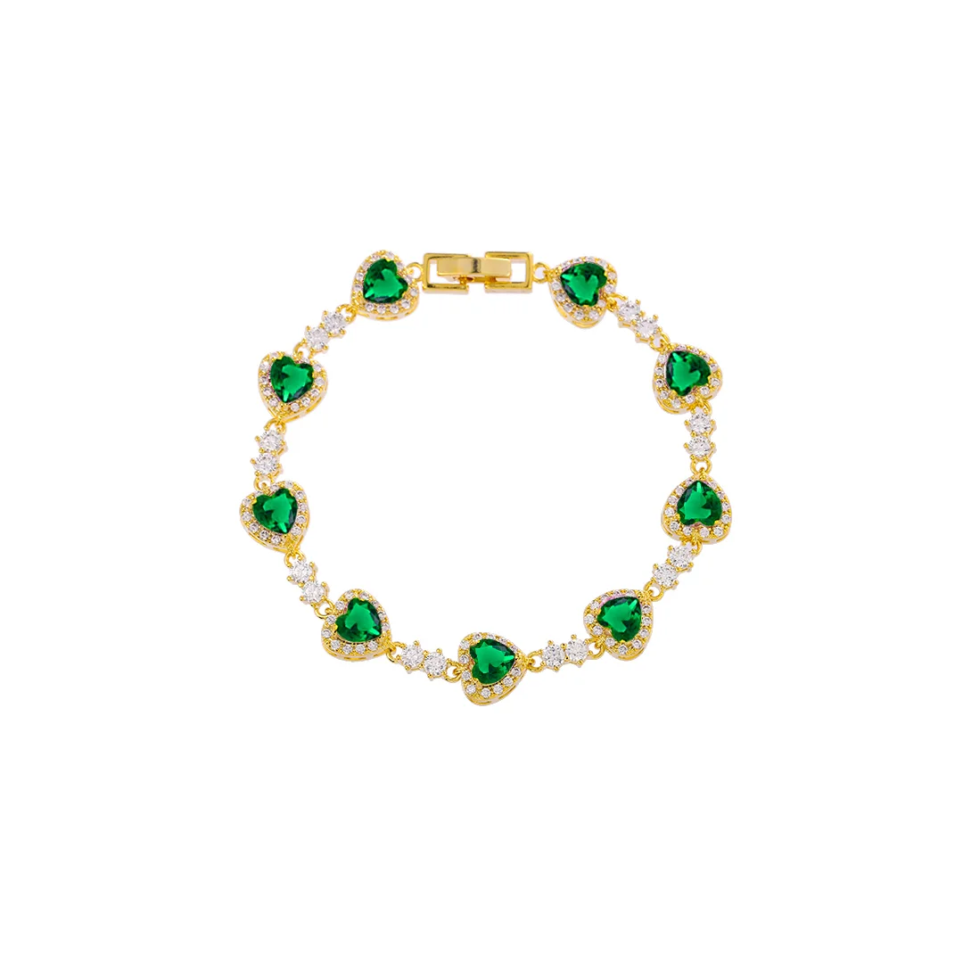 Bracelet tennis à cristaux cœur verts