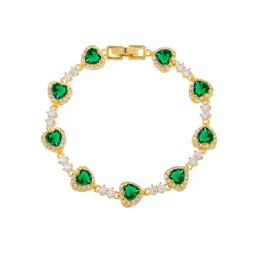 Bracelet tennis à cristaux cœur verts